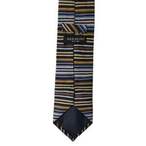 Men's Hermoso New York Brown /Blue Stripped 100% Silk Handmade Tie #T11